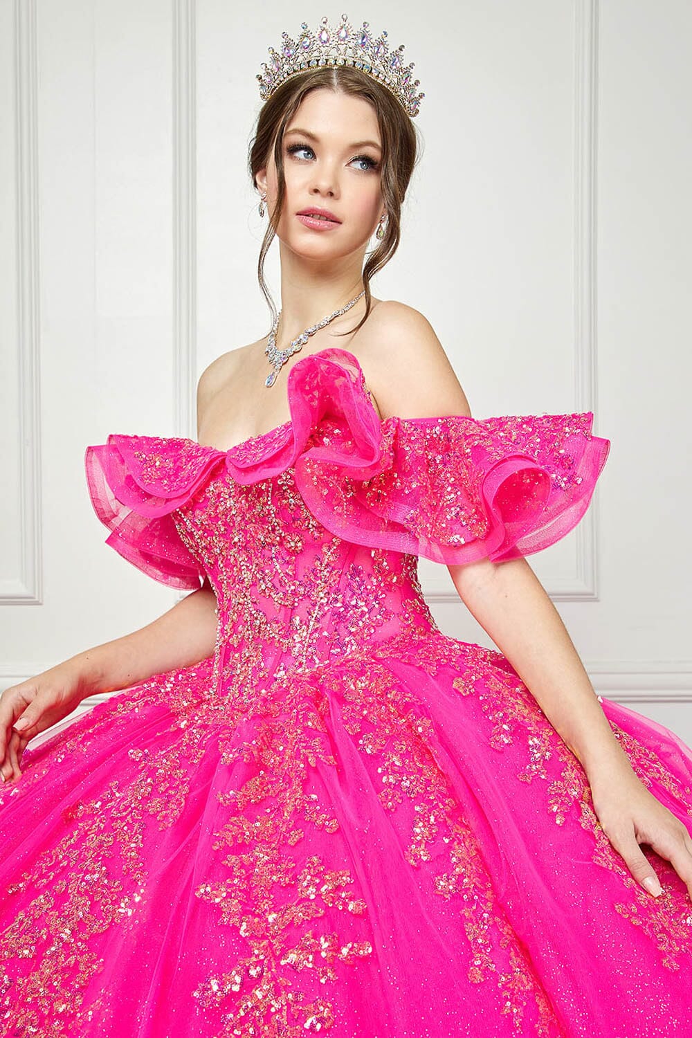 Ruffled Off Shoulder Corset Ball Gown by Bella Princess PQ1042