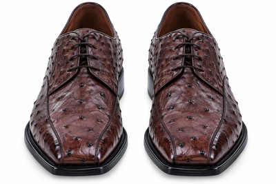 Men's Brown Genuine Ostrich Oxfords Style Los Altos Dress Shoes Mens Ostrich Skin Shoes