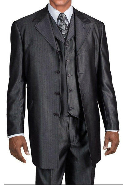 Mens 4 Button Vested Shiny Sharkskin Zoot Suit in Charcoal