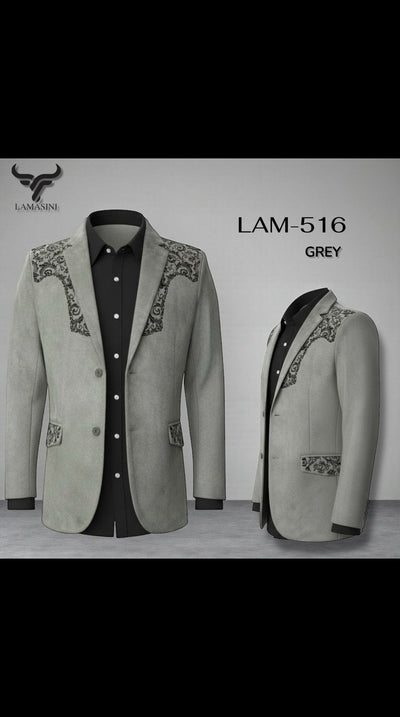 Mens SUEDE Cowboy Blazer Ultra Slim Fit LAM-516 in Color Gray