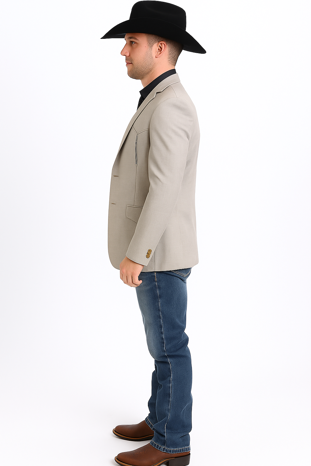 Double Button Beige Western Blazer for Men