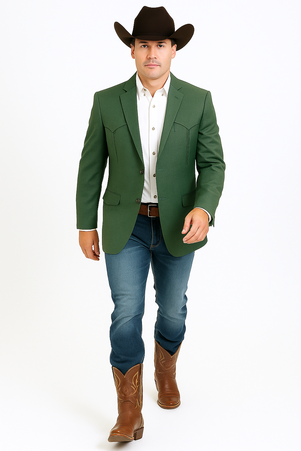 Double Button Green Western Blazer for Men