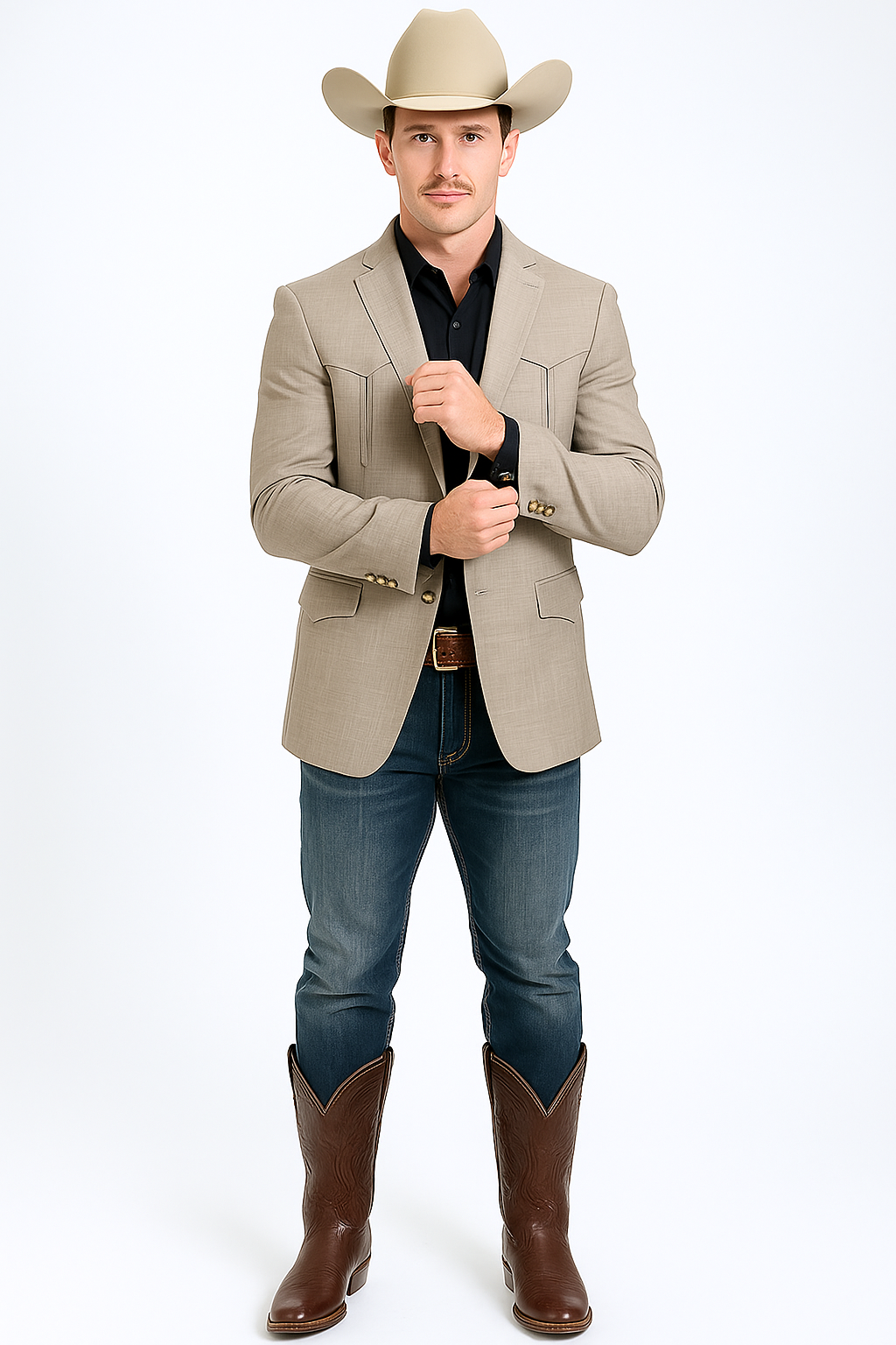 Double Button Western Taupe Blazer for Men