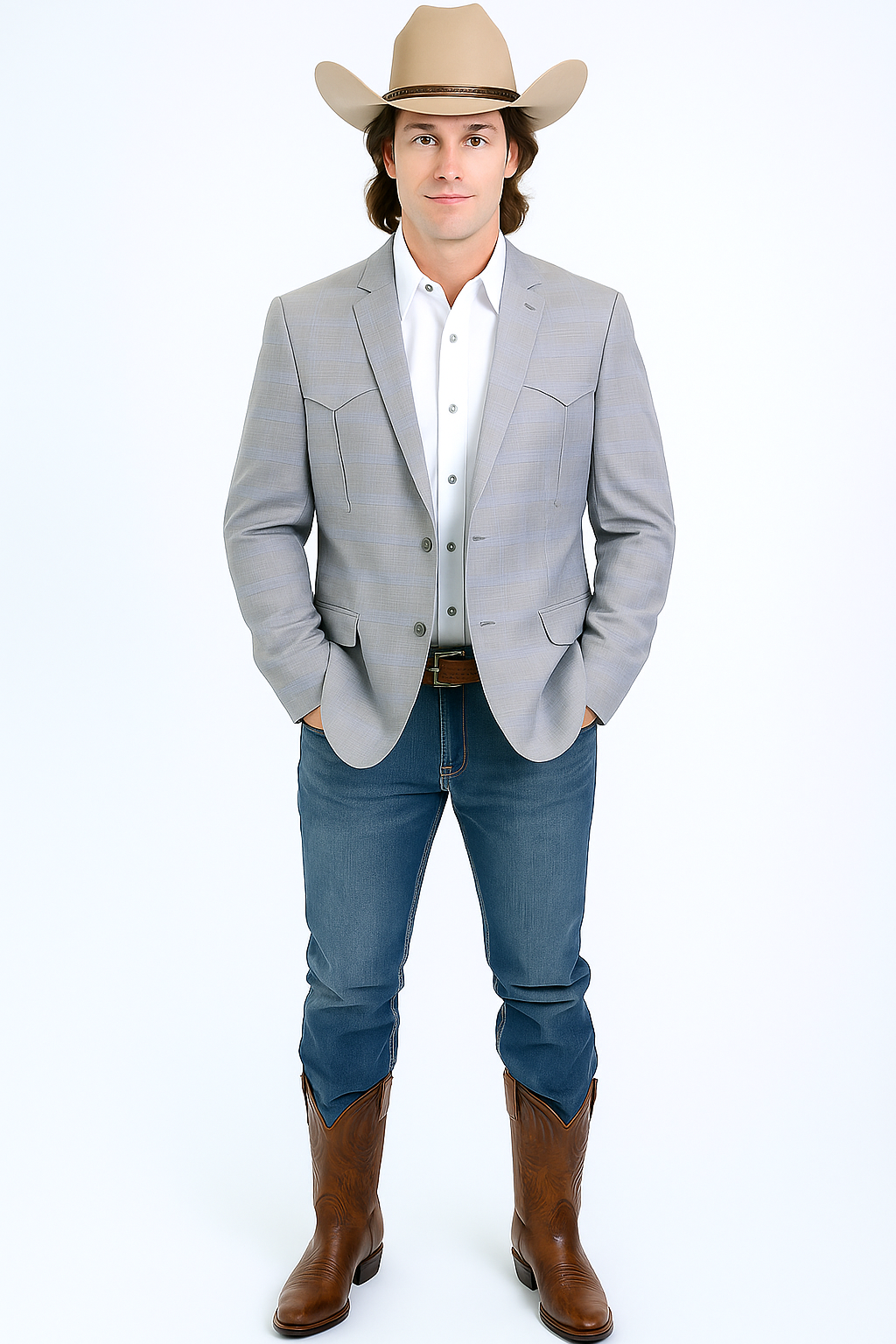 Double Button Western Grey Blazer for Men