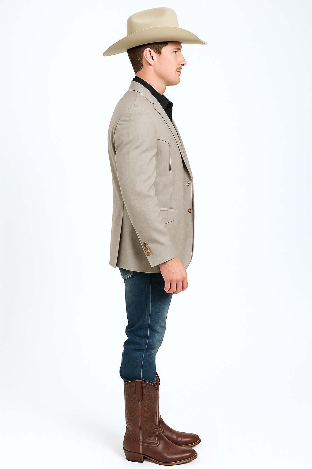 Double Button Western Taupe Blazer for Men