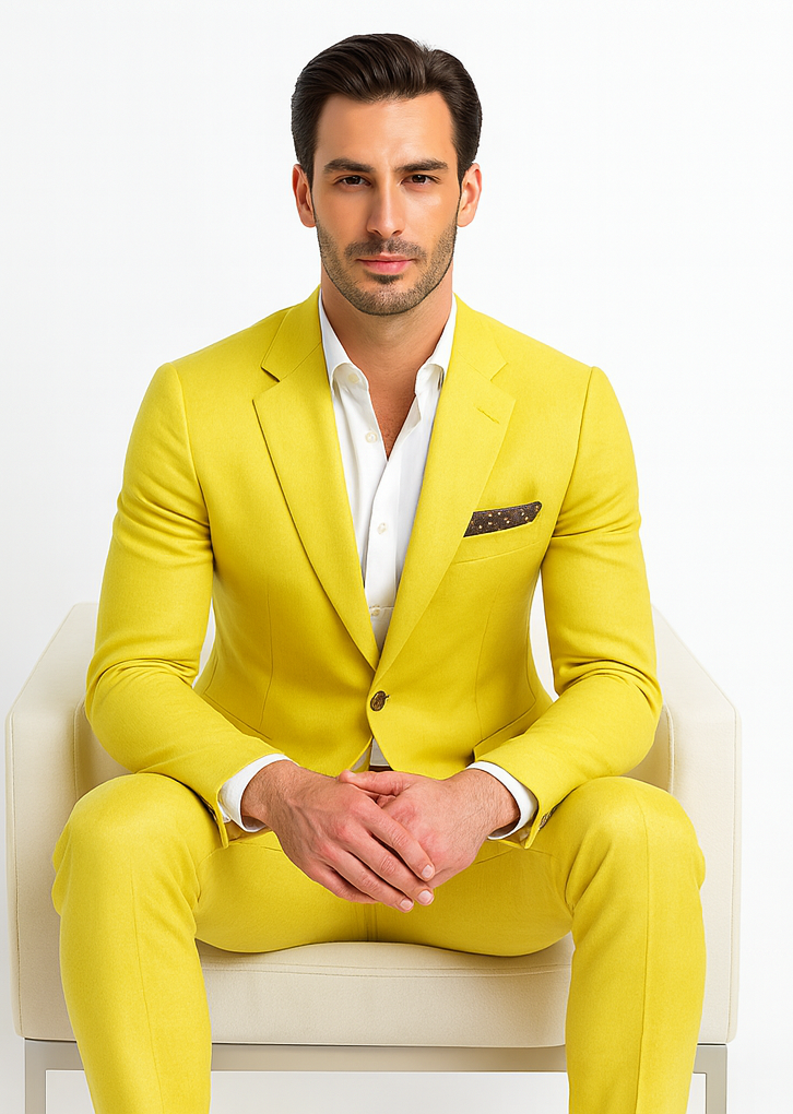 Safari Yellow Big and Tall Linen Suit