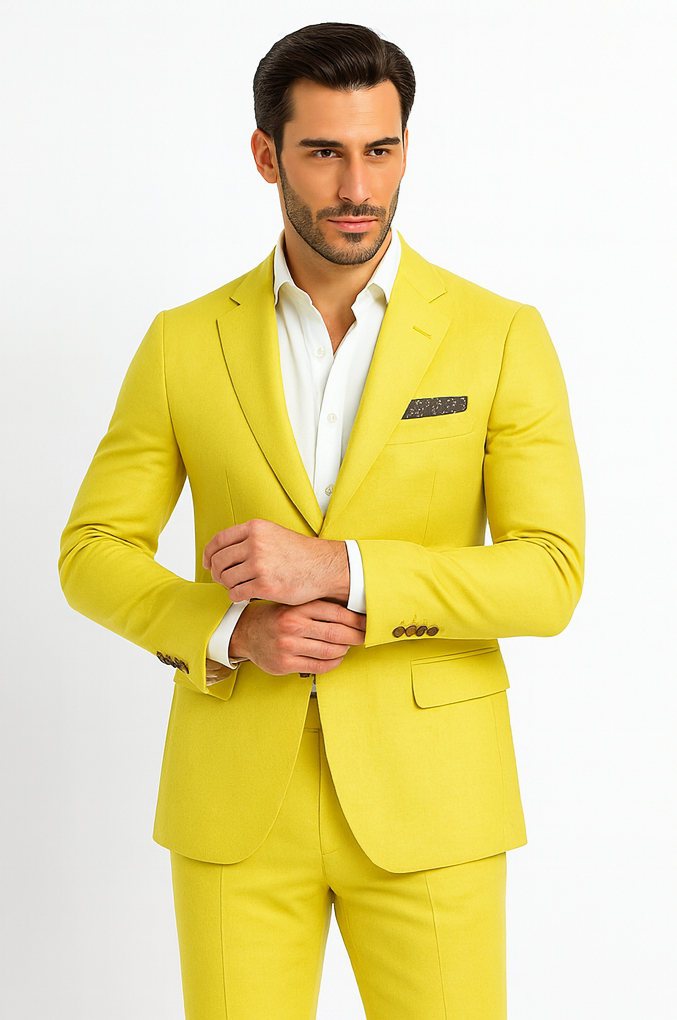 Safari Yellow Big and Tall Linen Suit