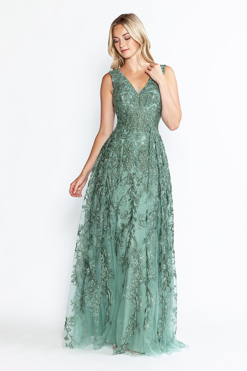 Formal Dress Long V-Neck Sleeveless A-Line Gown By Lenovia 8337-New Collection