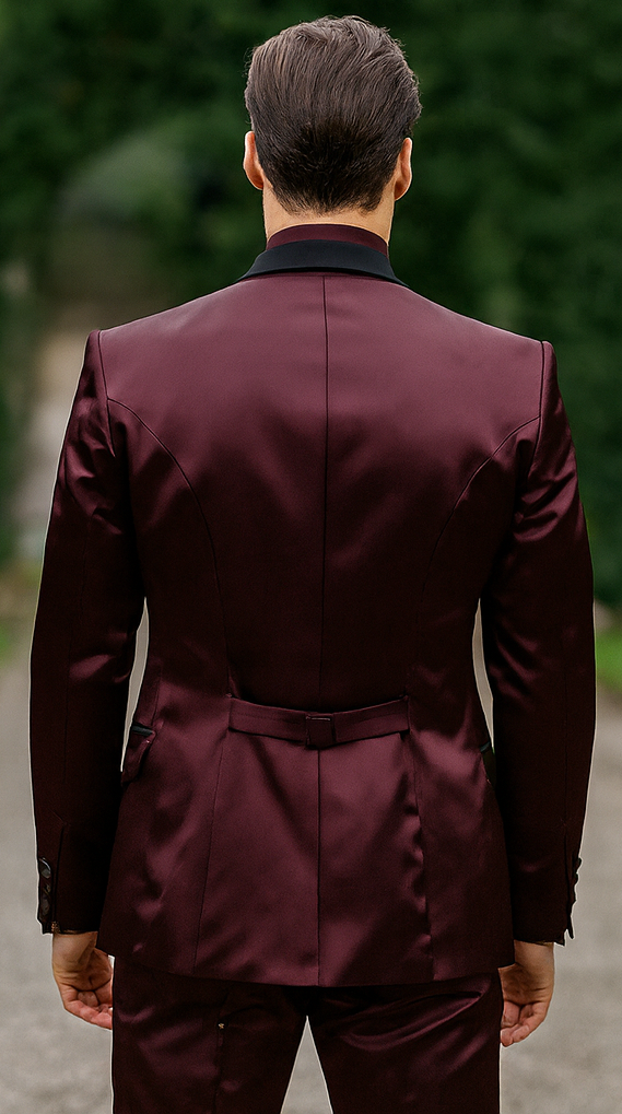 Sateen Fabric Suit - Shiny Tuxedo - Prom Suit - Groom Tuxedos - Burgundy