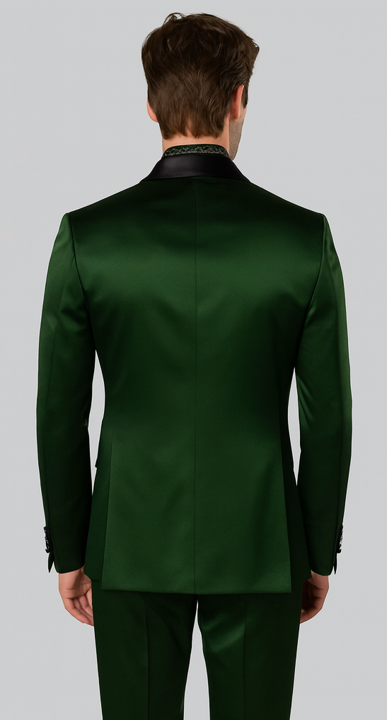 Sateen Fabric Suit - Shiny Tuxedo - Prom Suit - Groom Tuxedos - Hunter Green