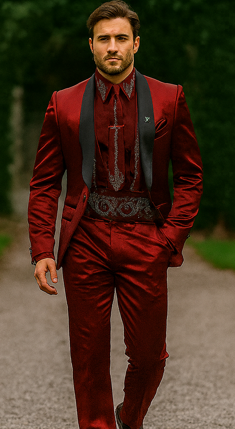 Sateen Fabric Suit - Shiny Tuxedo - Prom Suit - Groom Tuxedos - Red