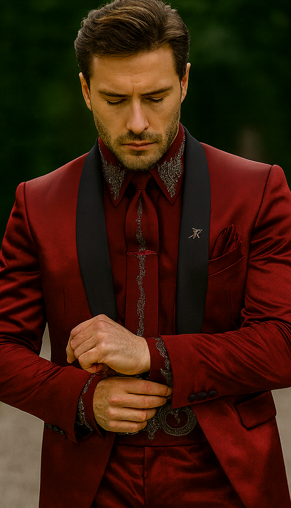 Sateen Fabric Suit - Shiny Tuxedo - Prom Suit - Groom Tuxedos - Red