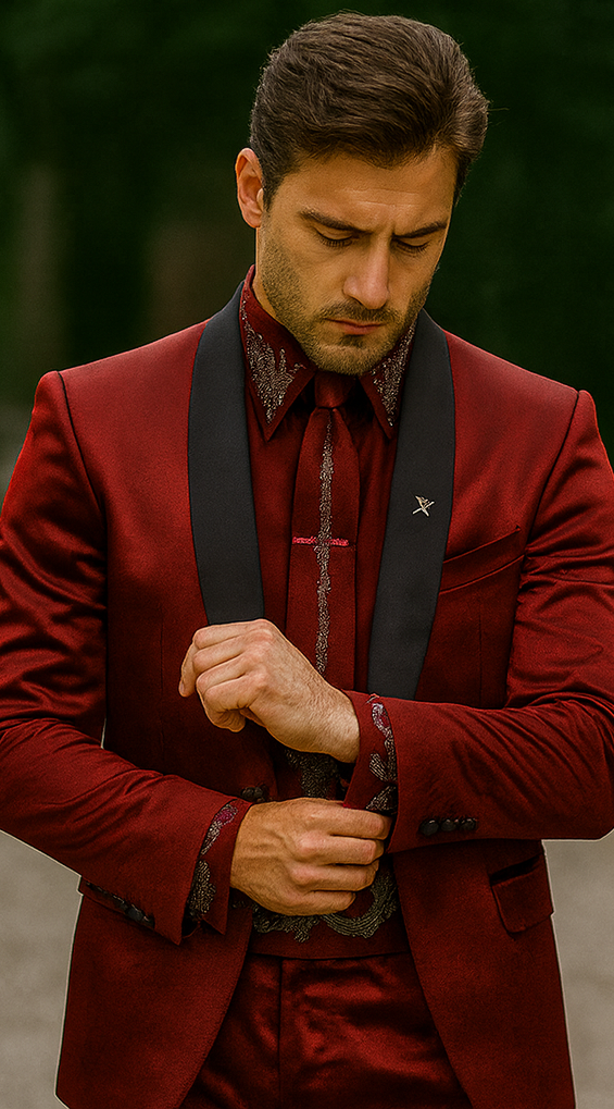 Sateen Fabric Suit - Shiny Tuxedo - Prom Suit - Groom Tuxedos - Red