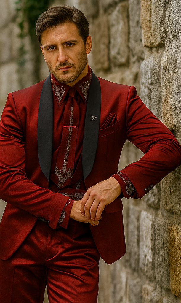Sateen Fabric Suit - Shiny Tuxedo - Prom Suit - Groom Tuxedos - Red