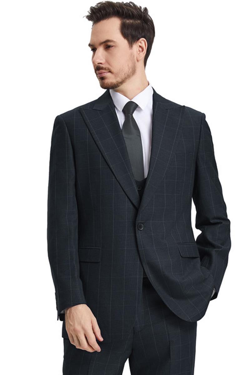Stacy Adams Black Windowpane Suit with Vest