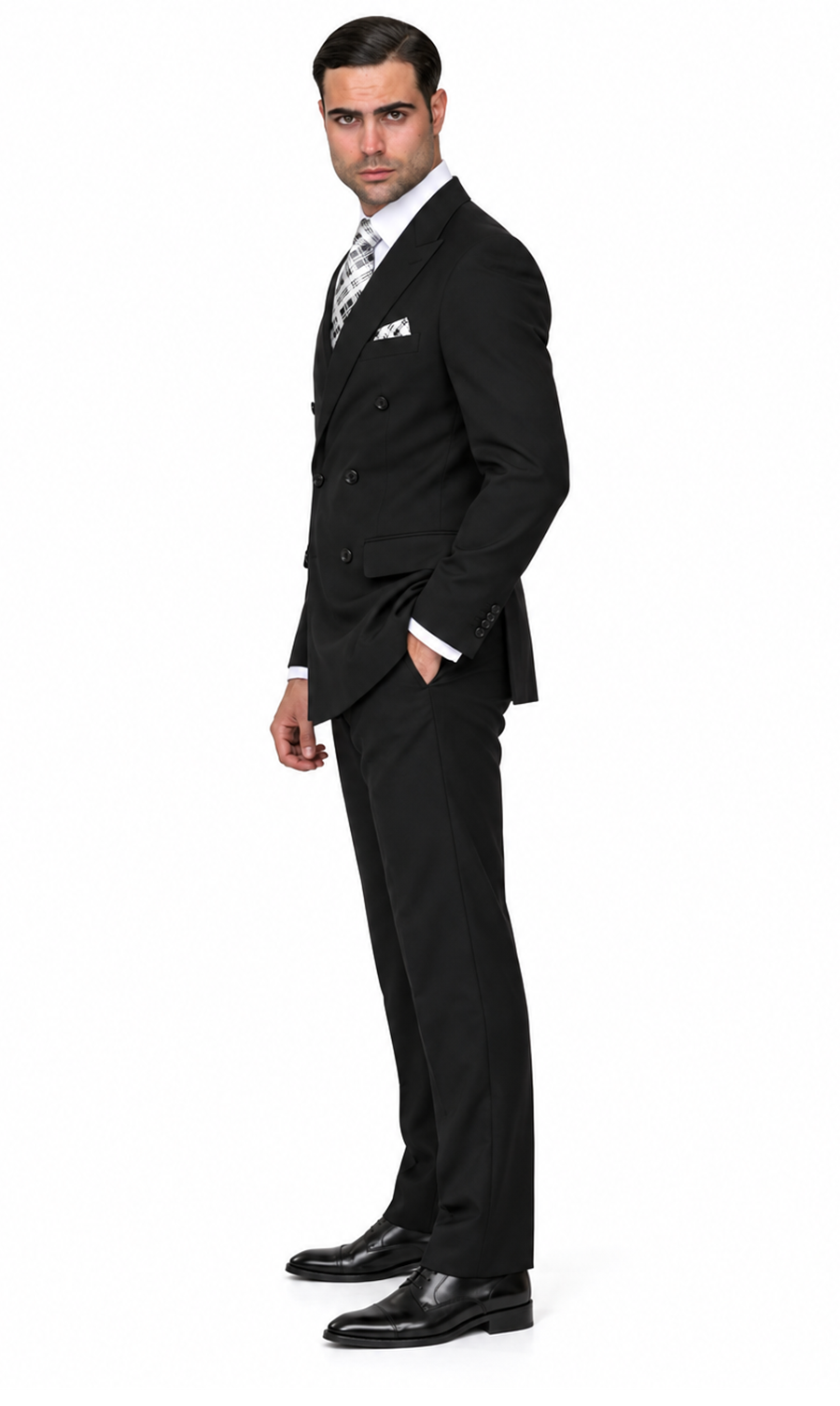 Men's Classic Double Breasted Wool Suit Black