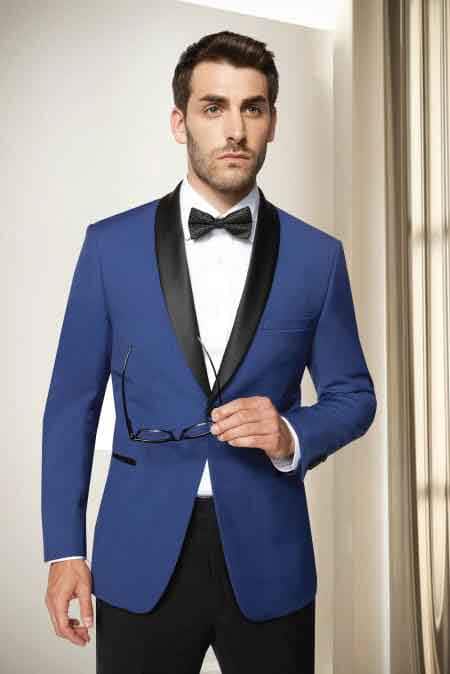 Shawl Lapel One Button Blue Modern Fit Tuxedo
