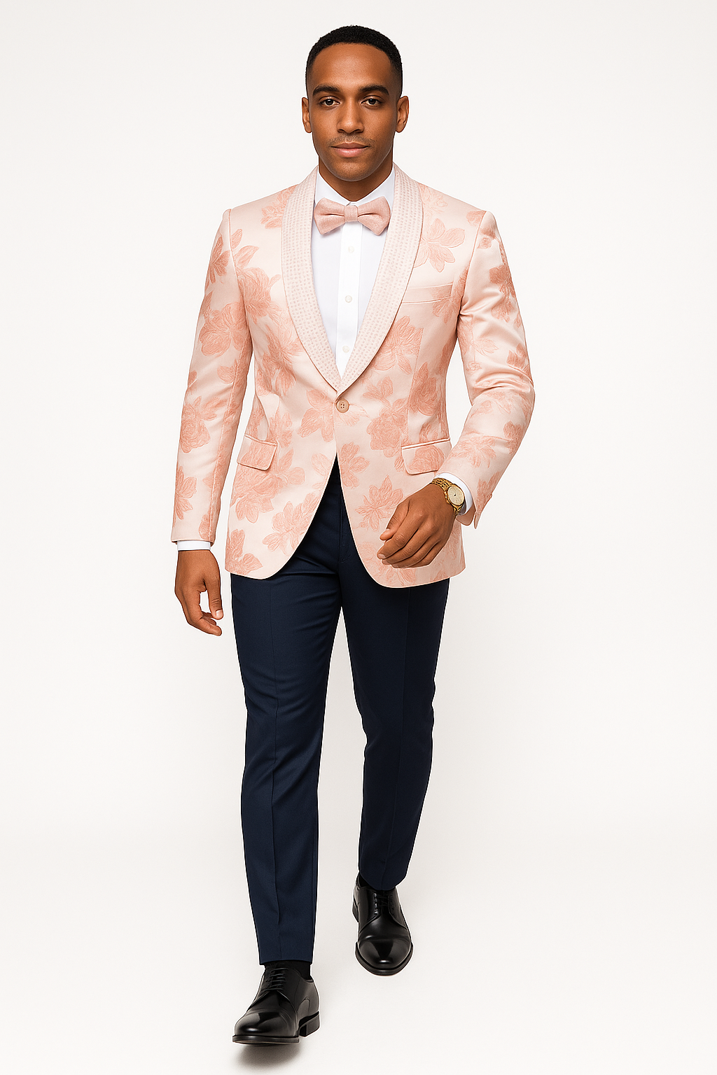 Mens Paisley Jeweled Shawl Prom Tuxedo in Blush Pink