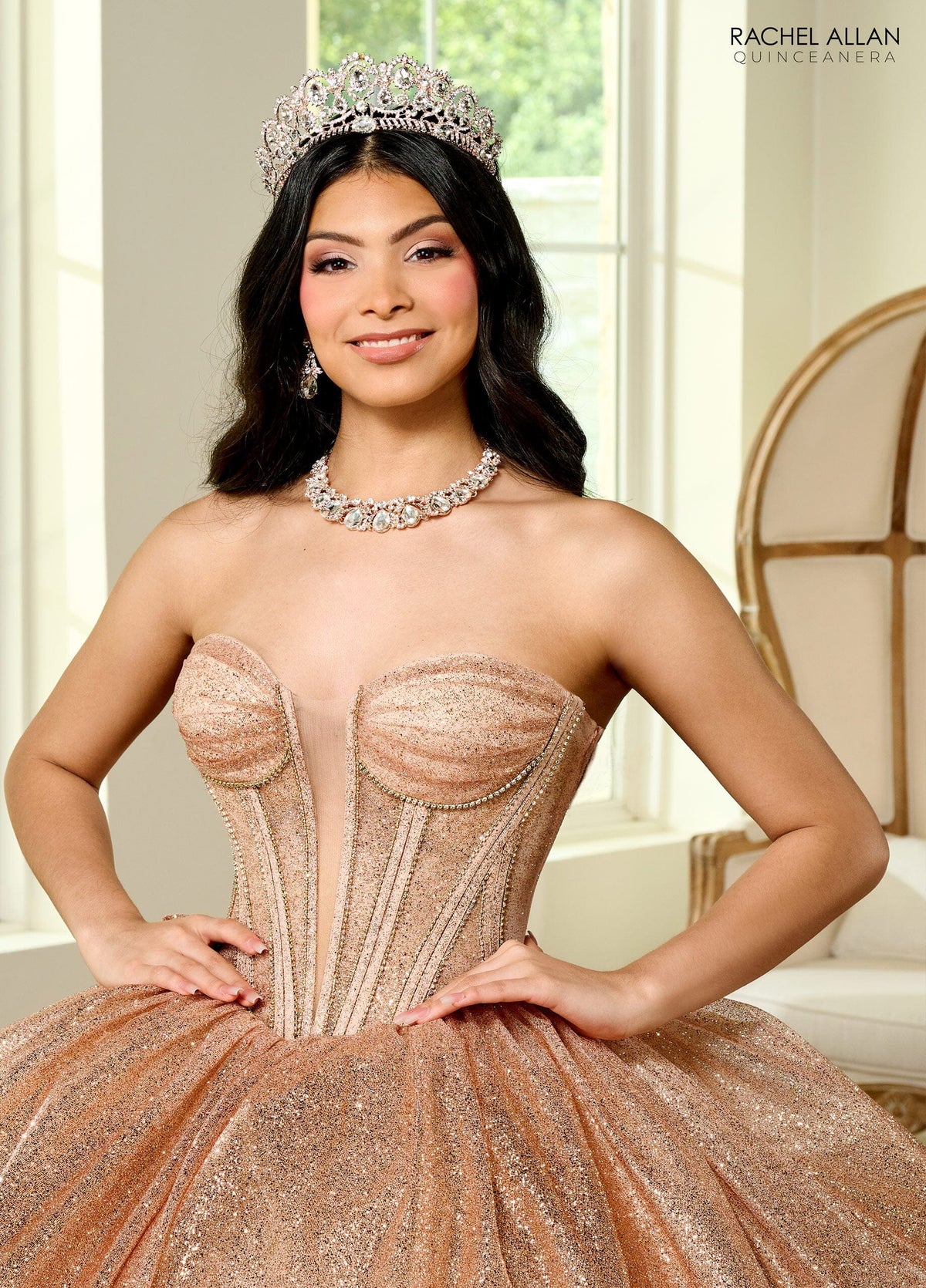 Rachel Allan RQ2183 Sheer Corset Glitter Quinceanera Dress