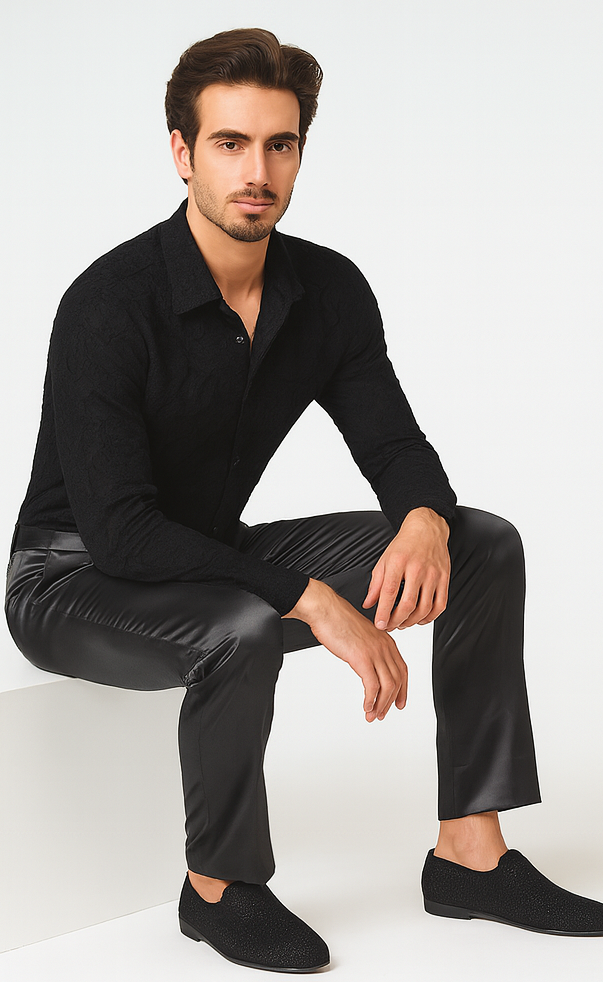 Shiny Dress Pants - Sateen Black Mens Pants