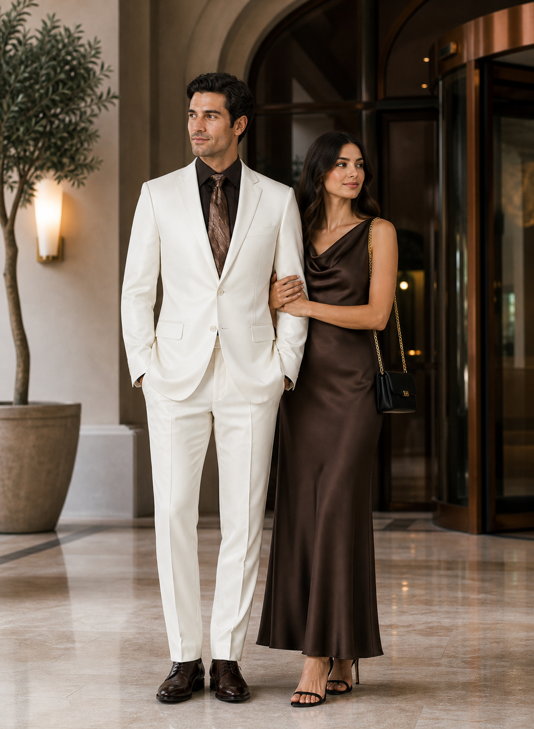 Shiny Sharkskin Metallic 2 Button Suits Off-White