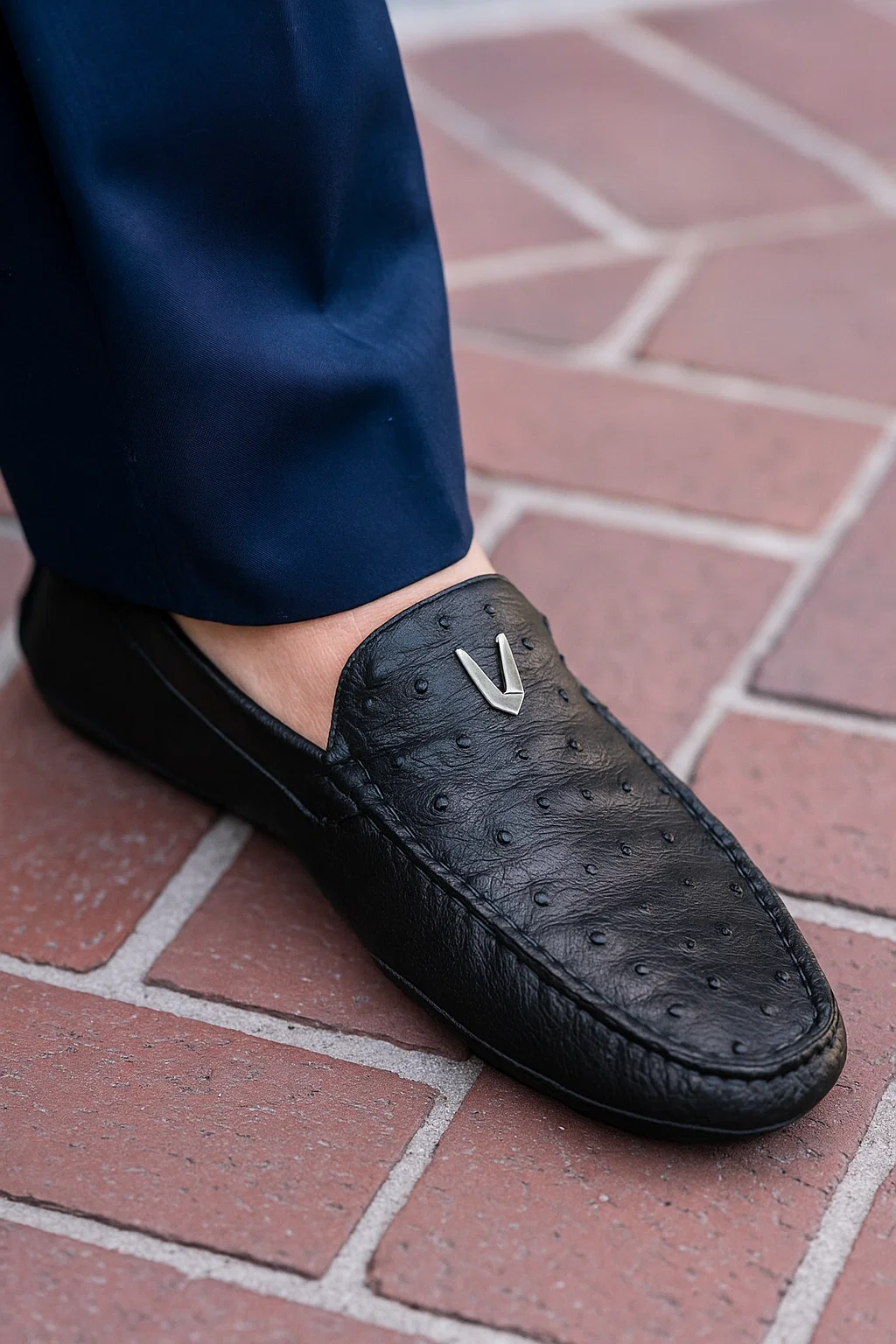 Men’s Black Ostrich Leather Dress Loafers