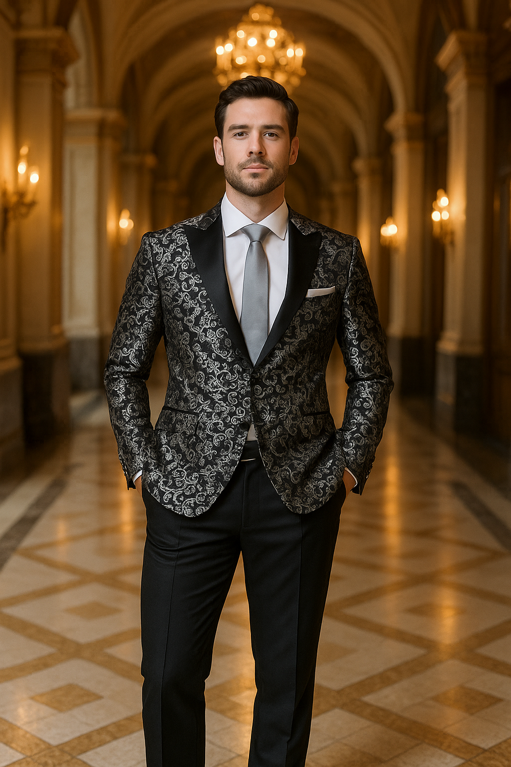 Paisley Blazer - Silver Tuxedo - Dinner Jacket - Prom Tuxedo