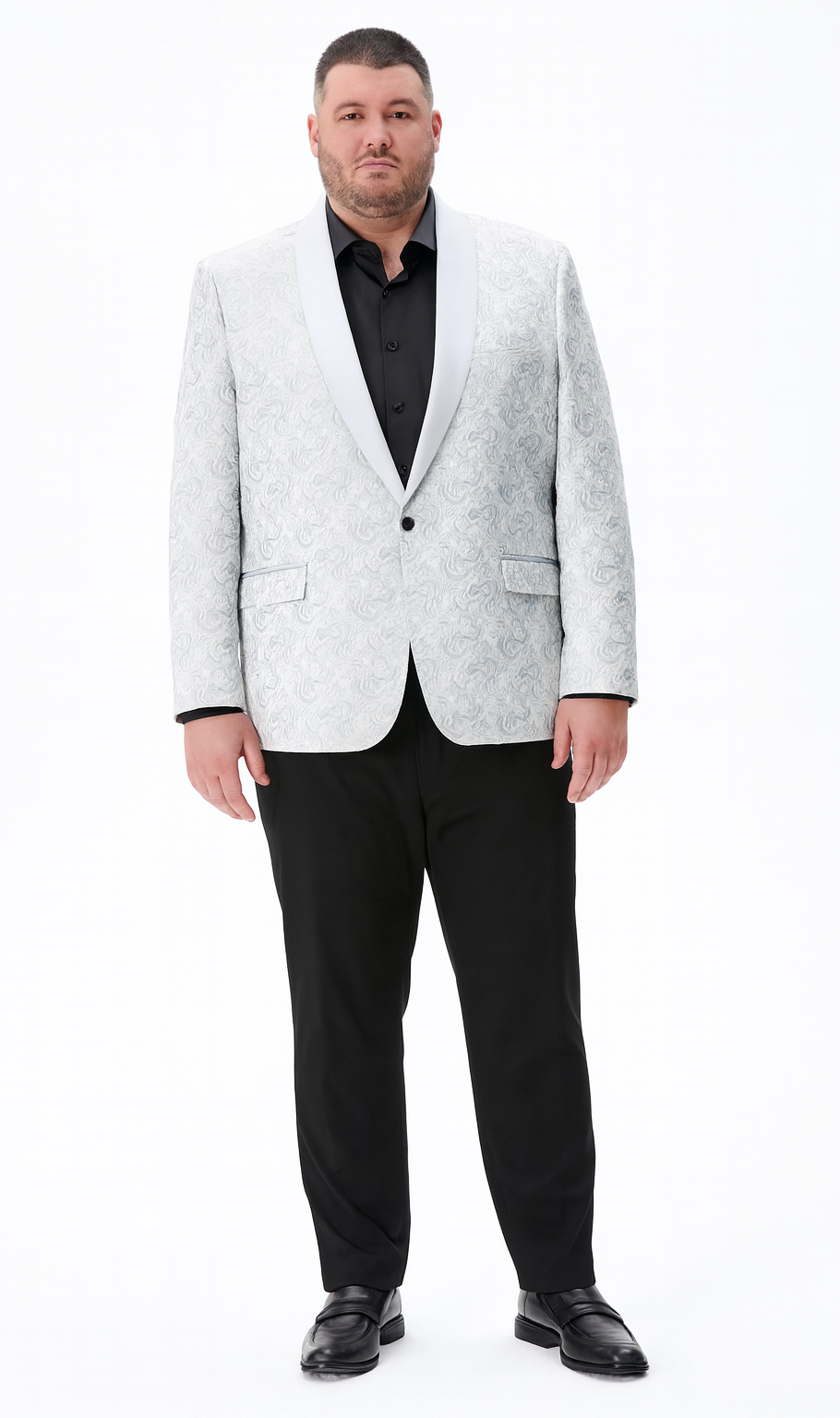 Silver Paisley Tuxedo Jacket with Shawl Lapel β Slim Fit
