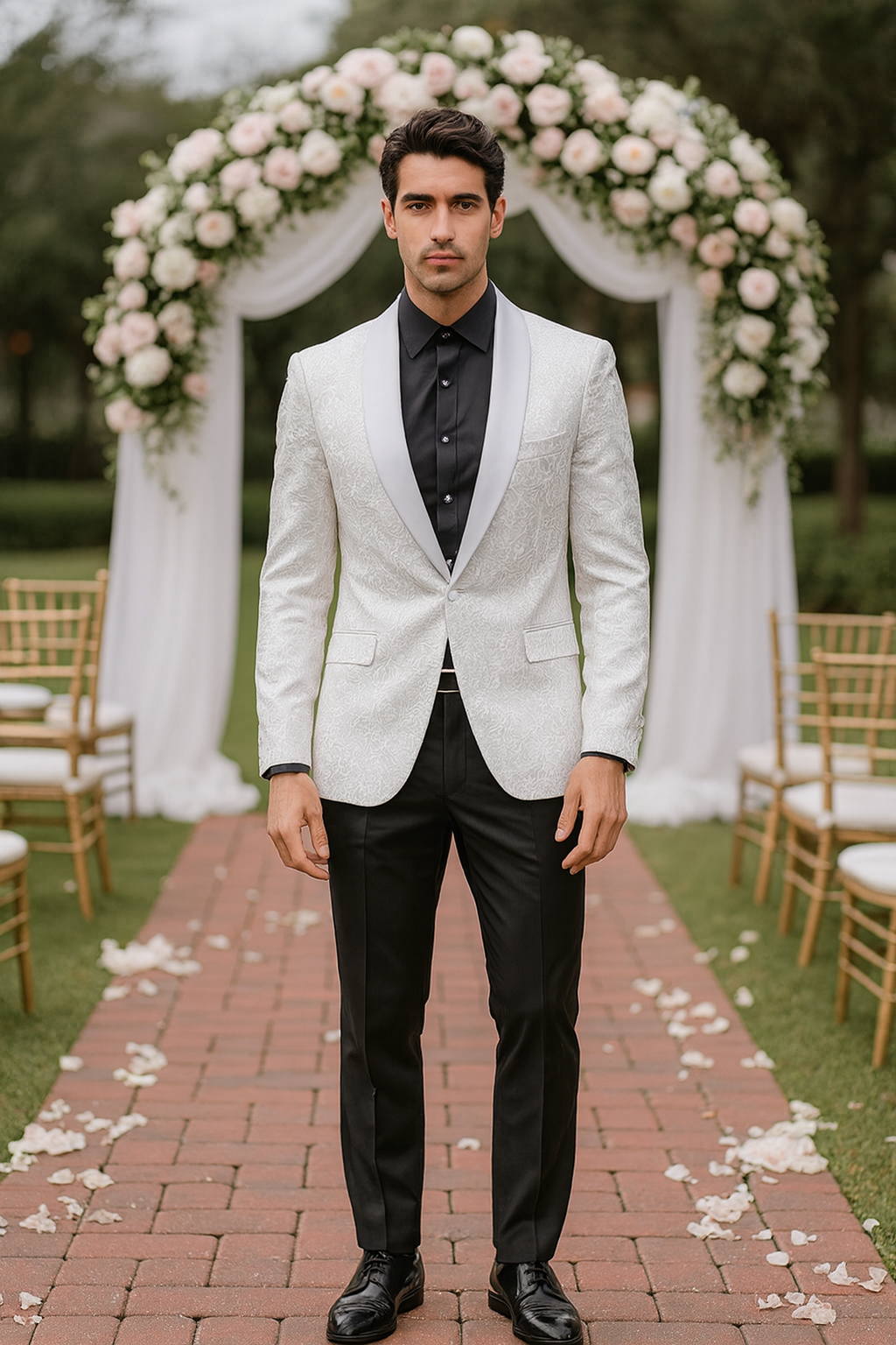 Silver Paisley Tuxedo Jacket with Shawl Lapel β Slim Fit