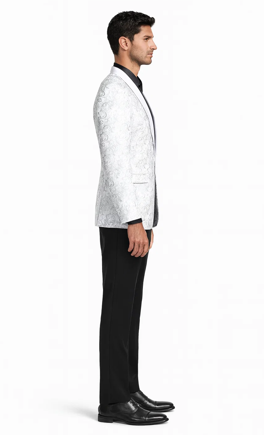 Silver Paisley Tuxedo Jacket with Shawl Lapel β Slim Fit