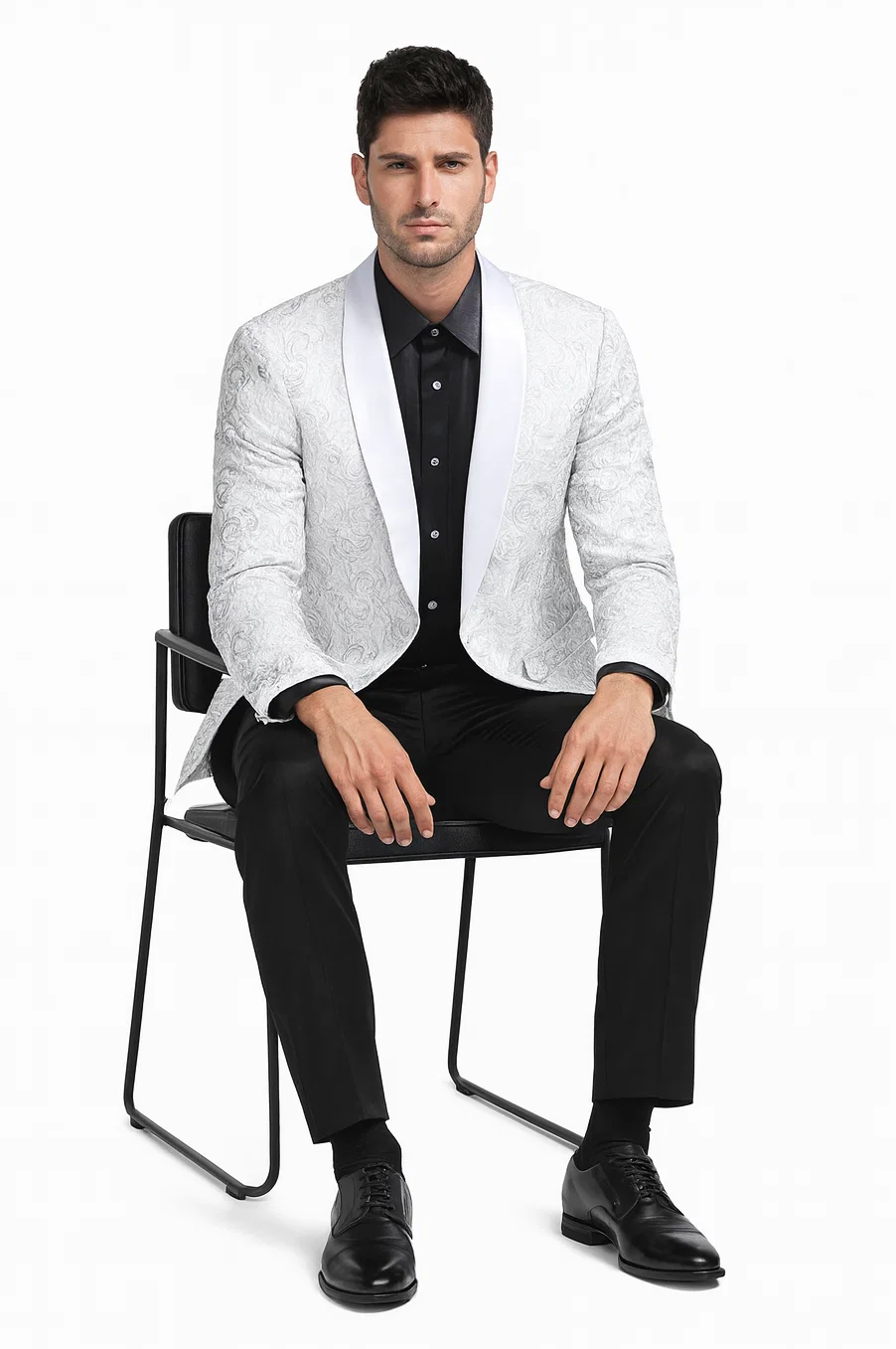 Silver Paisley Tuxedo Jacket with Shawl Lapel β Slim Fit