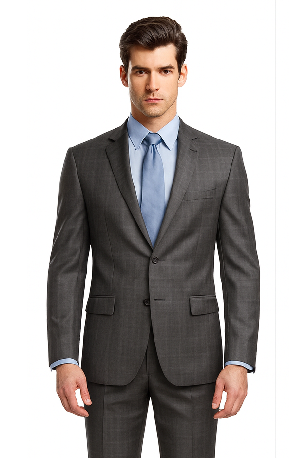 Single Breasted 2 Button Slim Fitted affordable Cheap Priced Business Suits Clearance Sale online sale Charcoal Plaid ~ Windowpane patternl