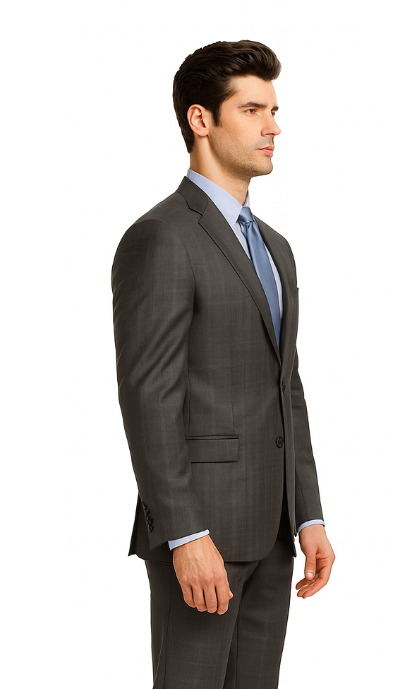 Single Breasted 2 Button Slim Fitted affordable Cheap Priced Business Suits Clearance Sale online sale Charcoal Plaid ~ Windowpane patternl