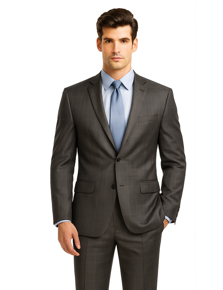 Single Breasted 2 Button Slim Fitted affordable Cheap Priced Business Suits Clearance Sale online sale Charcoal Plaid ~ Windowpane patternl