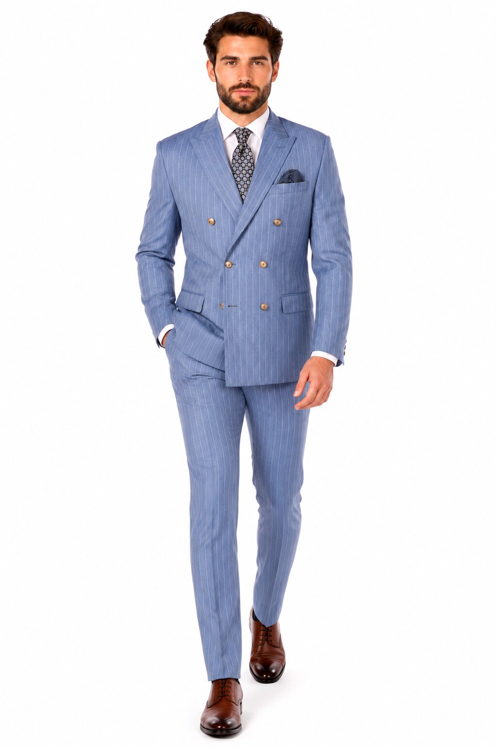 Sky Blue Stripe - Double Breasted Pinstripe Suit