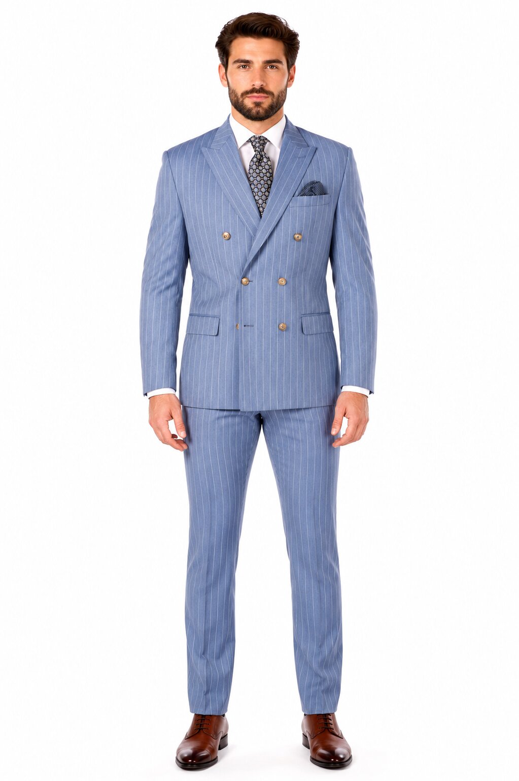 Sky Blue Stripe - Double Breasted Pinstripe Suit