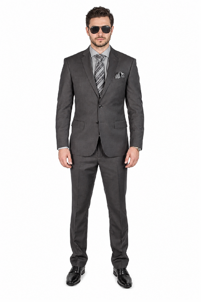 Slim Fit 2 Button Double Vented Men Charcoal Grey Suit - Dress Suit For Men