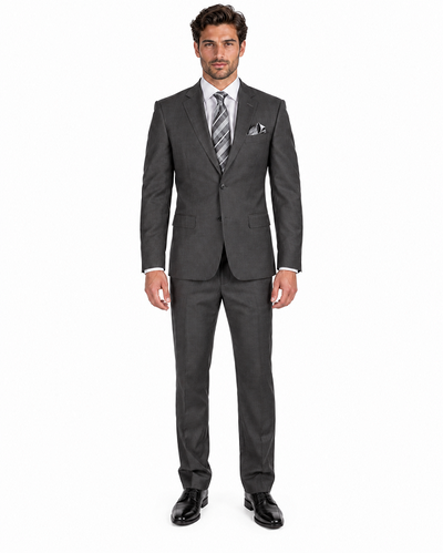 Slim Fit 2 Button Double Vented Men Charcoal Grey Suit - Dress Suit For Men