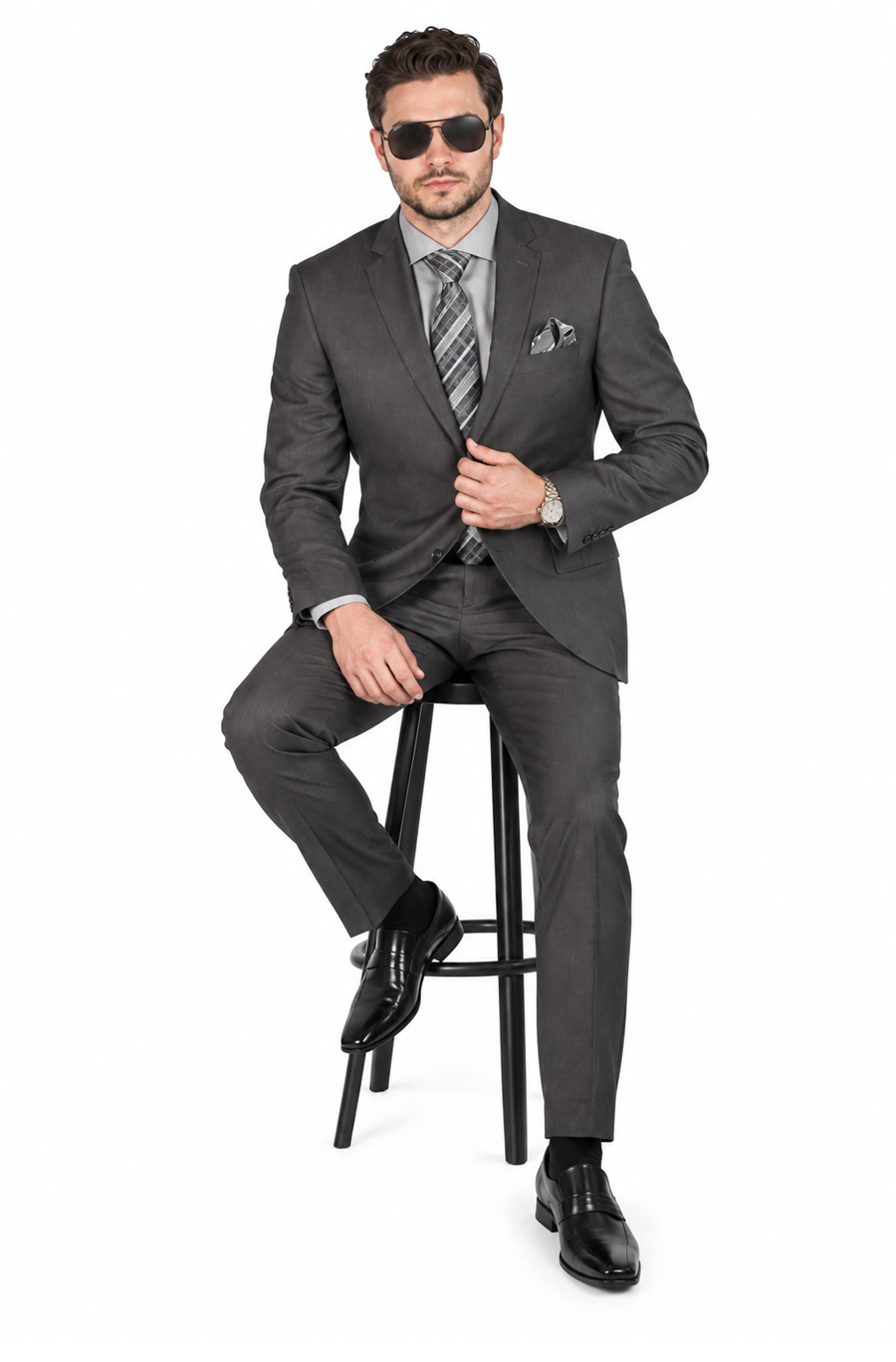 Slim Fit 2 Button Double Vented Men Charcoal Grey Suit - Dress Suit For Men