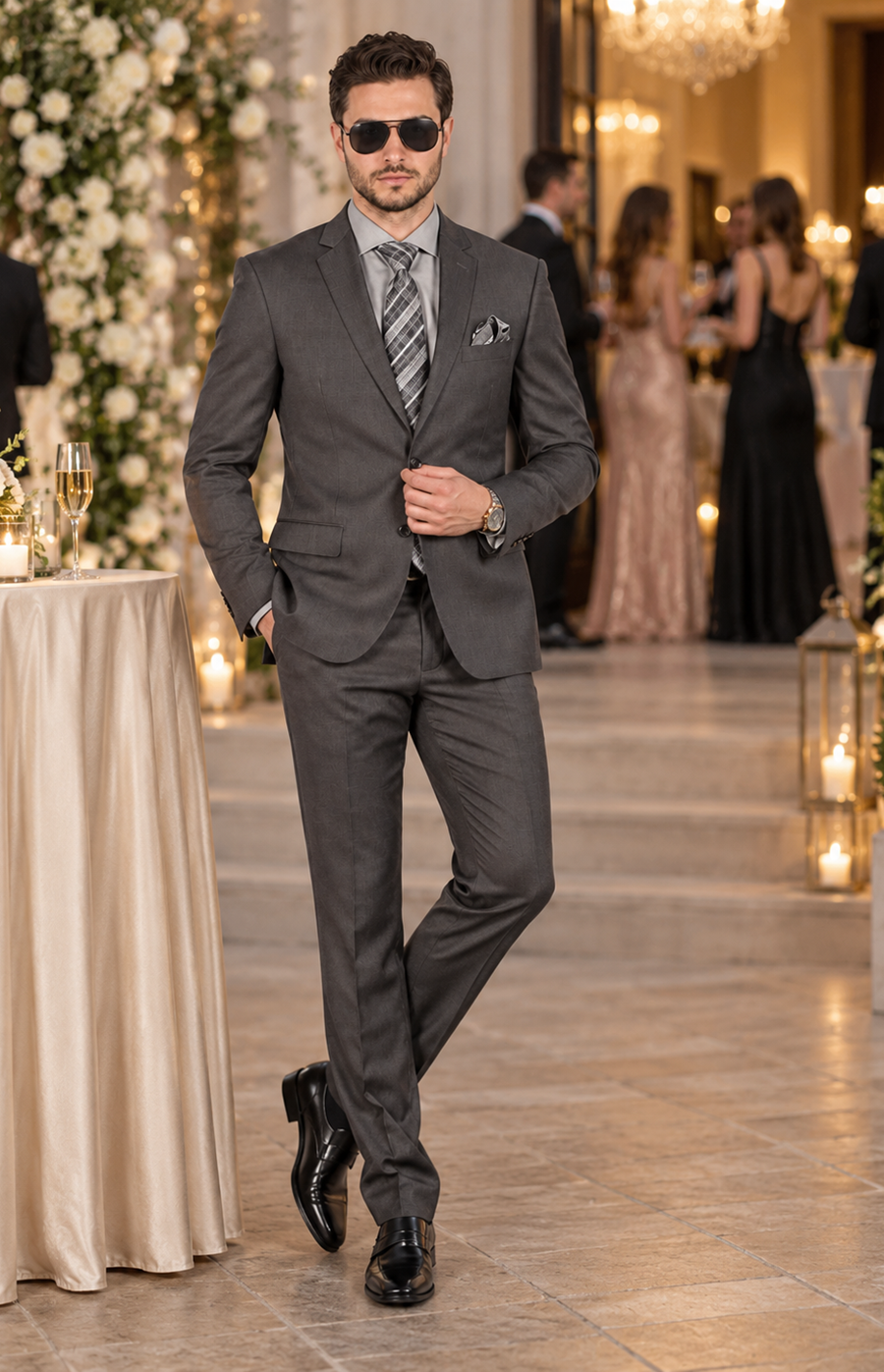 Slim Fit 2 Button Double Vented Men Charcoal Grey Suit - Dress Suit For Men