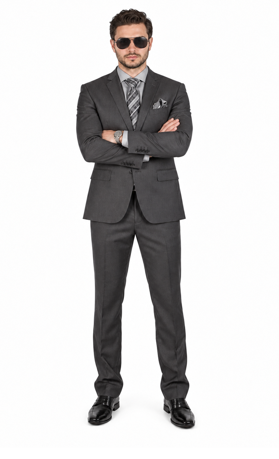 Slim Fit 2 Button Double Vented Men Charcoal Grey Suit - Dress Suit For Men