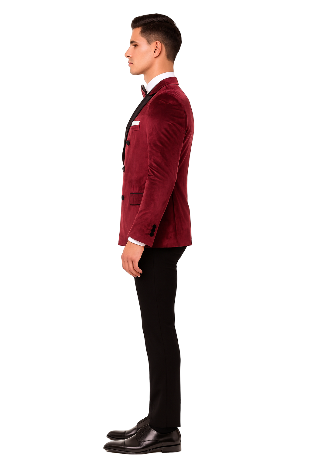 SKU#JA58269 Mens Burgundy Velvet Tuxedo - Velvet Suits Double Breasted Tuxedo Suits - Slim Fit