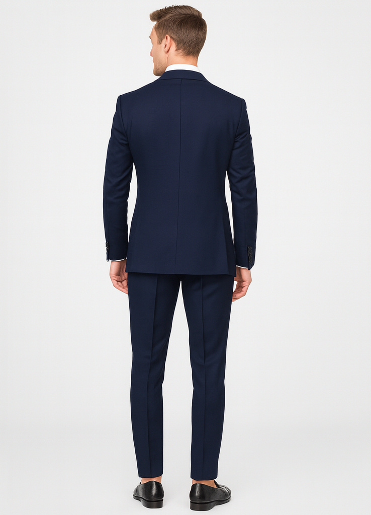 Navy Slim Fit Double Breasted Wool Suit
