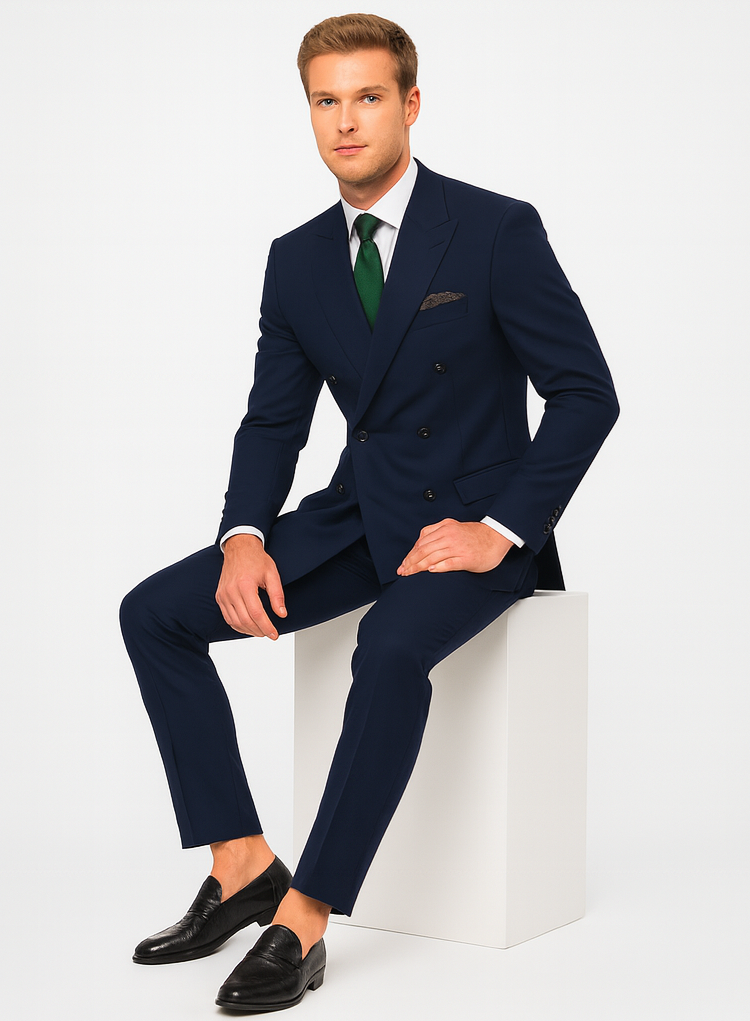 Navy Slim Fit Double Breasted Wool Suit