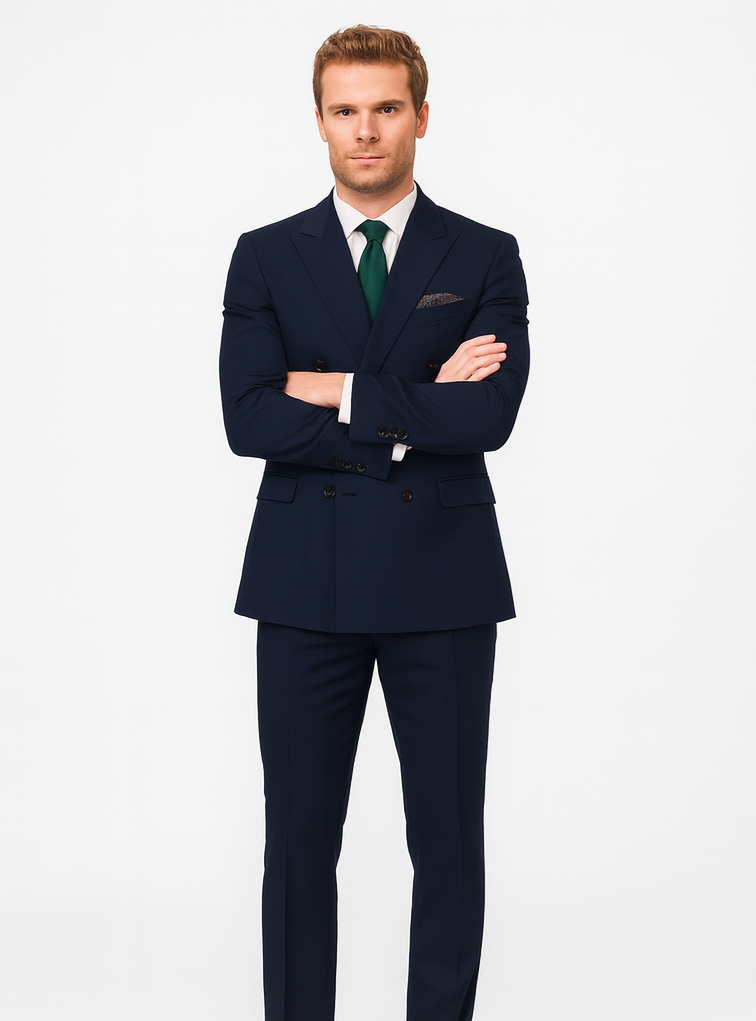 Navy Slim Fit Double Breasted Wool Suit