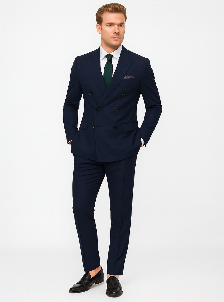 Navy Slim Fit Double Breasted Wool Suit