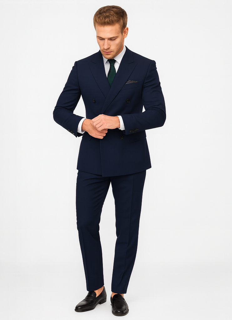 Navy Slim Fit Double Breasted Wool Suit