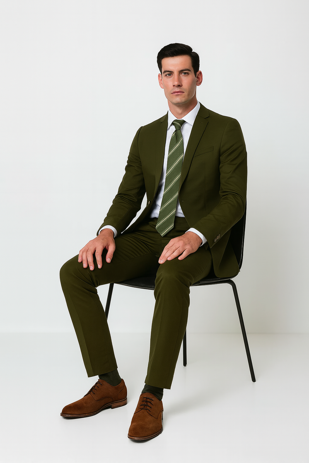 Slim Fit Suit Summer Men's Slim Fit Suits Olive Green Cotton Skinny Fitted Cheap Priced Business Suits Clearance Sale