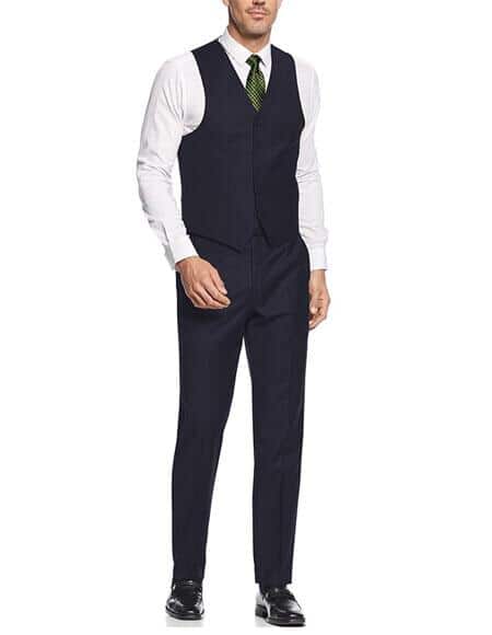Slim Skinny European Fit Vested 3 Piece Suits Side Vented Navy Suit - Dark Blue Suit Color
