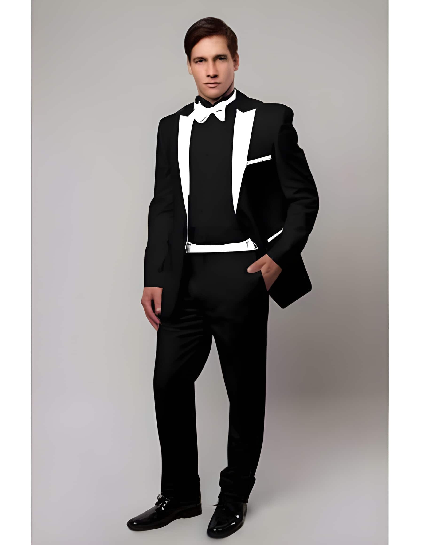 Slim Tux Black With White Lapel Suit